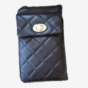Borse In Pelle Italian Leather Clutch Quilted with Turn Key Phone Pouch Black